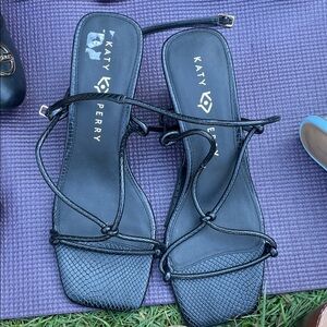 Katy Perry Collections Black Strappy Square-Toe Sandals with Ankle Tie